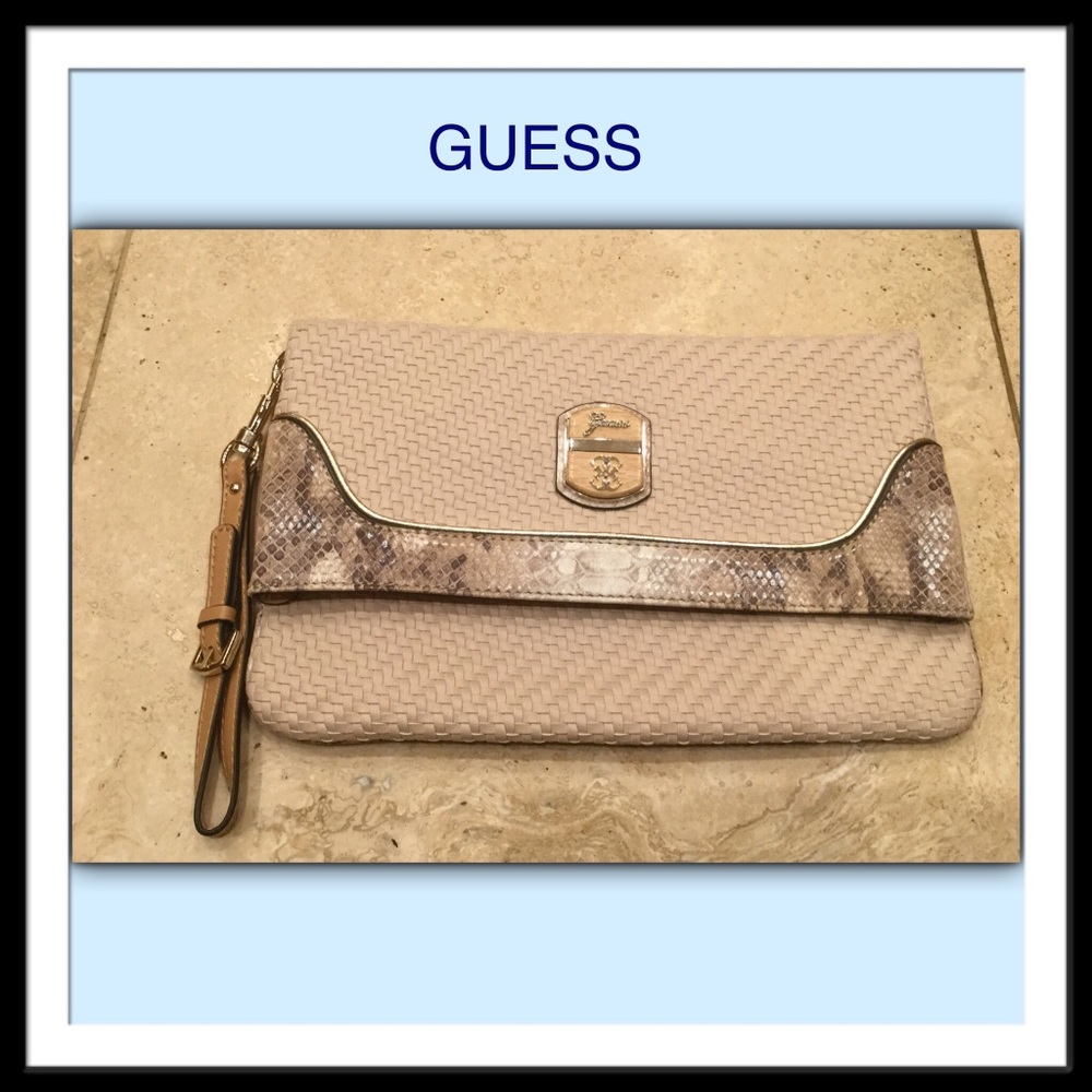 Guess Makala Python Foldover Envelope Clutch - image 1